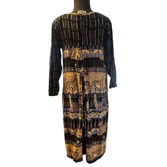 Vtg Boho Cheetah Artsy Eclectic Lagenlook Midi Dress Size S Egyptian Indie - Picture 5 of 7